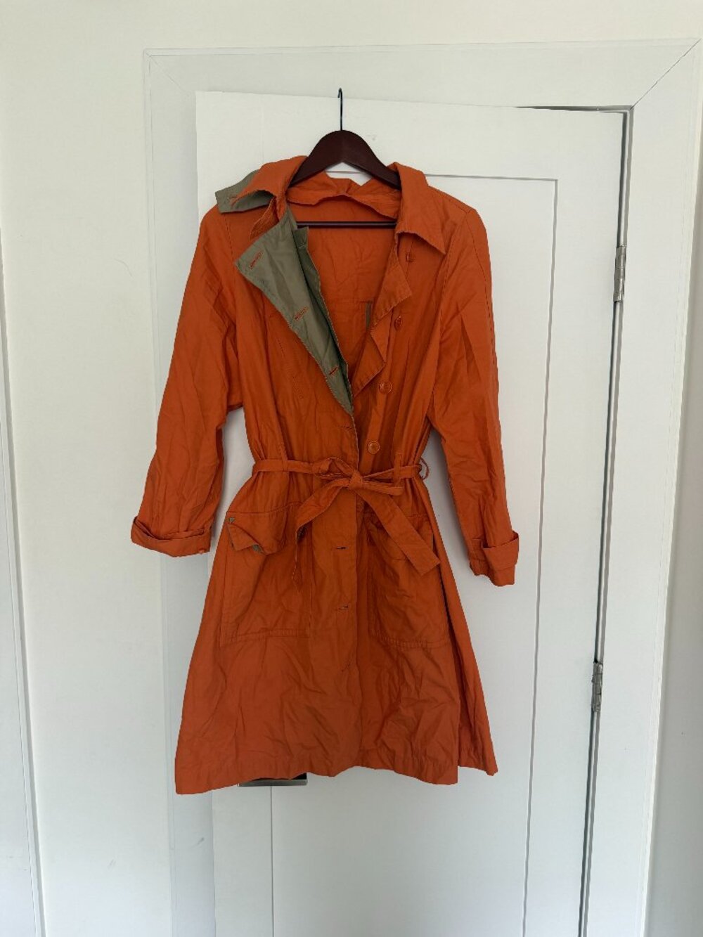 Vintage NewMan Trench Coat Orange Tan Statement Coat M/L